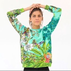 NEW Swash London Jungle Green Flora and Fauna Sweatshirt Size Medium